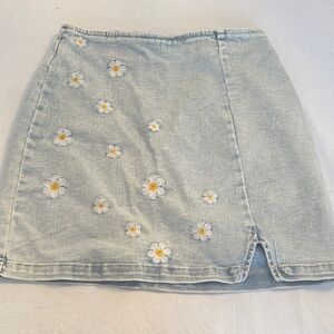 Floral Embroidered Denim Skirt